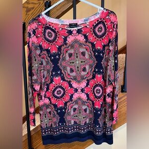 Talbots Sweater 100% Merino Wool multi Color Medallion Print sz. XL  Petite